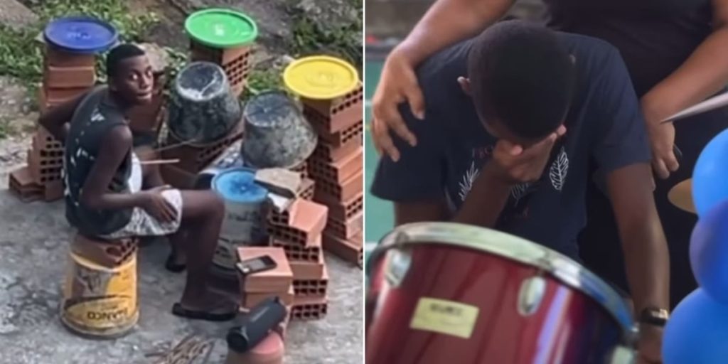 Adolescente que tocava com tijolos e baldes ganha bateria: &lsquo;Adorava com o que tinha&rsquo;
