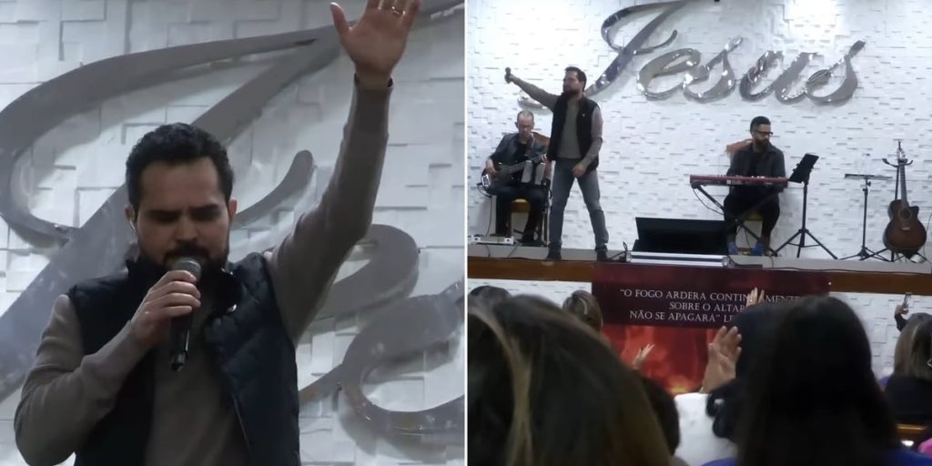 Luciano Camargo ministra louvor em igreja na periferia de Guarulhos